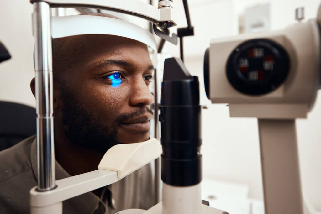 A young man getting an eye exam