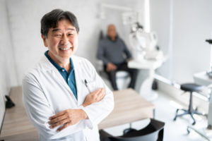 Portrait of a ophthalmologist in a medical clinic