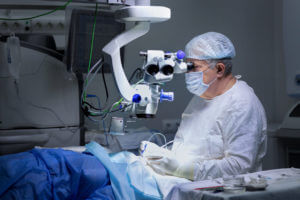 Eye surgeon is performing PRK LASIK surgery in the operating room