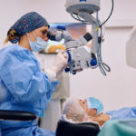 Mature woman undergoing a lasik procedure