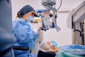 Mature woman undergoing a lasik procedure